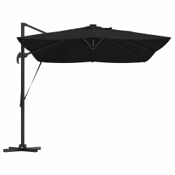 Parasol déporté Roma avec LEDs, noir, 352 x 251 x 265 cm en aluminium 