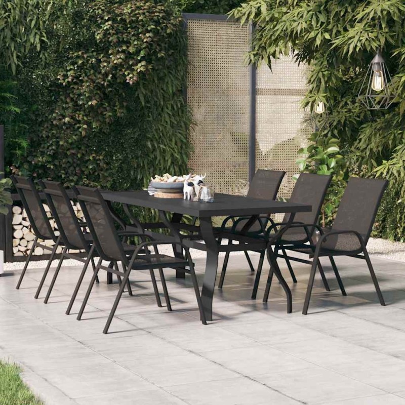 Table de jardin Noir 180x80x70 cm Acier et verre Table de jardin Noir 180x80x70 cm Acier et verre