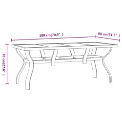Table de jardin Noir 180x80x70 cm Acier et verre 