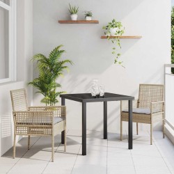 Ensemble de salle à manger de jardin 3 pièces avec coussins en rattan poly beige 