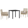 Ensemble de salle à manger de jardin 3 pièces avec coussins en rattan poly beige 