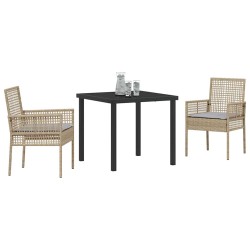 Ensemble de salle à manger de jardin 3 pièces avec coussins en rattan poly beige 