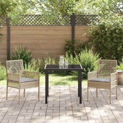Ensemble de salle à manger de jardin 3 pièces avec coussins en rattan poly beige 