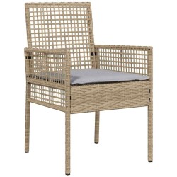 Ensemble de salle à manger de jardin 3 pièces avec coussins en rattan poly beige 