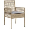 Ensemble de salle à manger de jardin 3 pièces avec coussins en rattan poly beige 