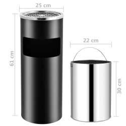 Poubelle à cendrier d'hôtel 30 L Acier Noir 