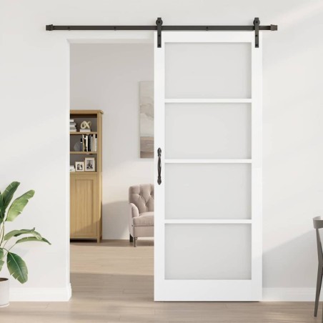 Porte coulissante avec ensemble de quincaillerie "ORKDAL" Bois massif blanc et verre 