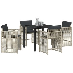 Ensemble de jardin de 5 pièces avec coussins en poly rotin gris clair 