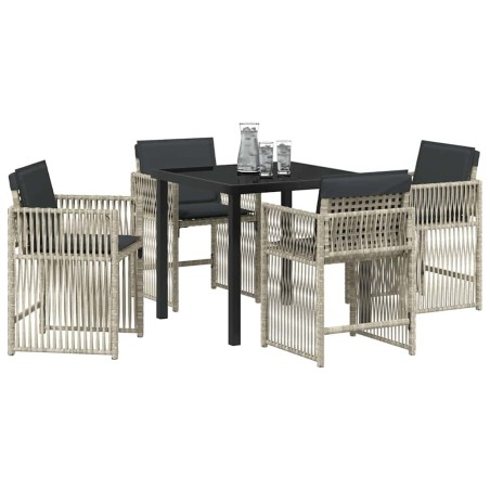 Ensemble de jardin de 5 pièces avec coussins en poly rotin gris clair 