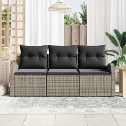 Ensemble de canapé de jardin de 3 pièces avec coussins gris poly rotin 