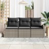 Ensemble de canapé de jardin de 3 pièces avec coussins gris poly rotin 