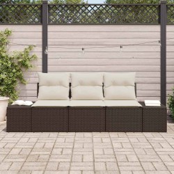 Canapé de jardin 3 pièces en poly rotin marron avec coussins. 