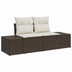 Canapé de jardin 3 pièces en poly rotin marron avec coussins. 