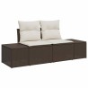 Canapé de jardin 3 pièces en poly rotin marron avec coussins. 