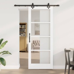Porte Coulissante avec Quincaillerie Blanche 83x211 cm Bois Massif Pin 
