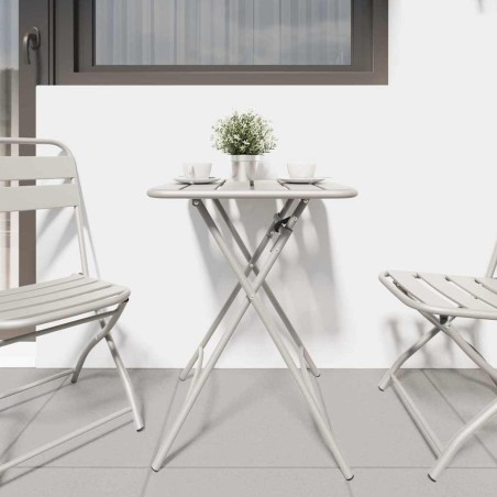 Table de jardin pliante beige 55x55x73 cm en acier 