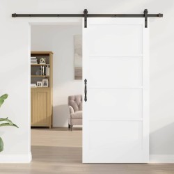 Porte Coulissante avec Ensemble de Quincaillerie Blanche 93x202 cm Bois Massif Pin 