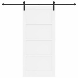 Porte Coulissante avec Ensemble de Quincaillerie Blanche 93x202 cm Bois Massif Pin 
