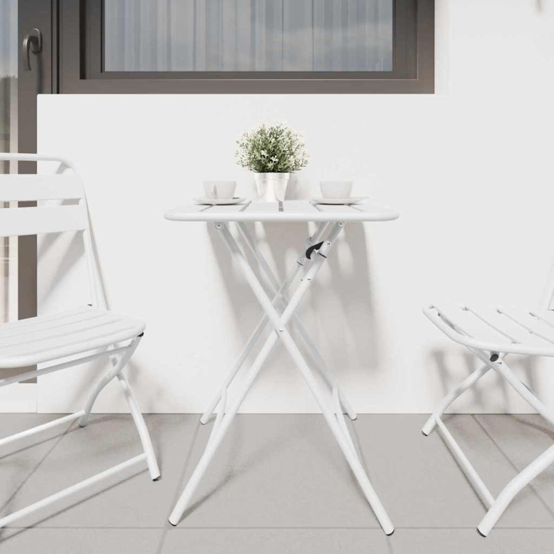 Table de jardin pliable blanche 55x55x73 cm en acier. 