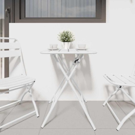 Table de jardin pliable blanche 55x55x73 cm en acier. 