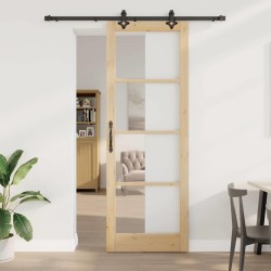 Porte Coulissante avec Ensemble de Matériel 'ORKDAL'Bois Massif & Verre 