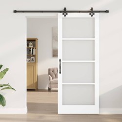 Porte coulissante avec kit matériel 'ORKDAL'en bois massif et verre blanc 