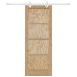 Porte Coulissante avec Ensemble de Quincaillerie 78x202 cm en Bois Massif de Pin 
