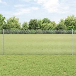 Clôture en fil soudé avec 22 poteaux en U Argent 0.8x50 m Acier 