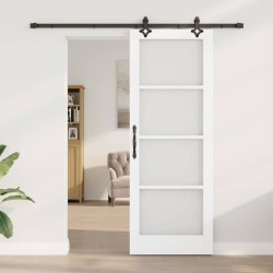 Porte coulissante avec kit de quincaillerie 'ORKDAL'blanche en bois massif et verre 