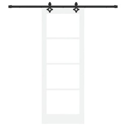 Porte coulissante avec kit de quincaillerie 'ORKDAL'blanche en bois massif et verre 