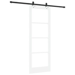 Porte coulissante avec kit de quincaillerie 'ORKDAL'blanche en bois massif et verre 