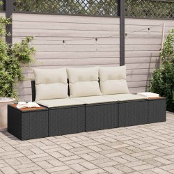 Ensemble de 3 Canapés de Jardin avec Coussins Noir Poly Rattan Acacia 