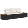 Ensemble de 3 Canapés de Jardin avec Coussins Noir Poly Rattan Acacia 