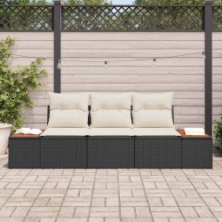 Ensemble de 3 Canapés de Jardin avec Coussins Noir Poly Rattan Acacia 