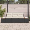Ensemble de 3 Canapés de Jardin avec Coussins Noir Poly Rattan Acacia 