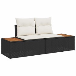 Ensemble de 3 Canapés de Jardin avec Coussins Noir Poly Rattan Acacia 
