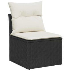 Ensemble de 3 Canapés de Jardin avec Coussins Noir Poly Rattan Acacia 