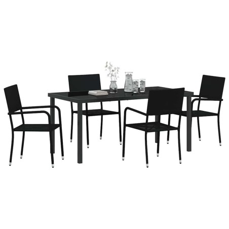 Ensemble de Salle à Manger de Jardin 5 pièces en noir en poly rattan 