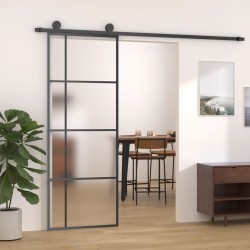 Porte coulissante Verre ESG dépoli et aluminium 76x205 cm Noir 