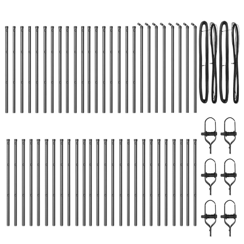 Poteaux de clôture 52 pcs Gris Ø32 mm 80 cm Acier galvanisé 