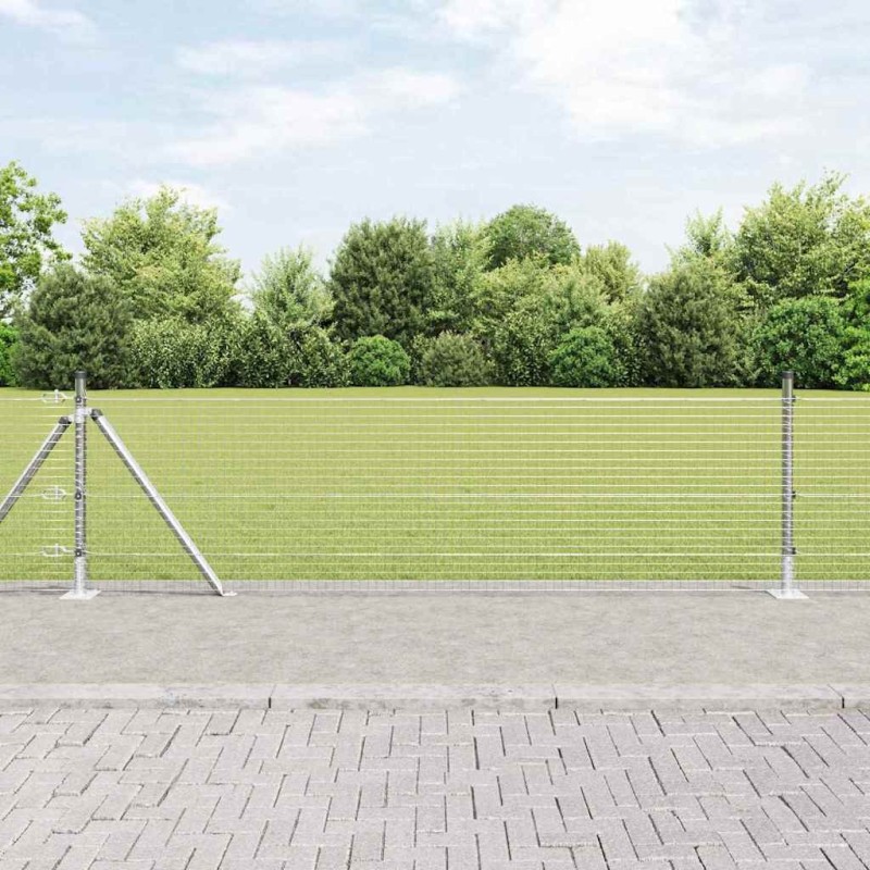 Clôture en Fil Soudé avec 7 poteaux flanchés 0.6x10 m Acier Galvanisé 