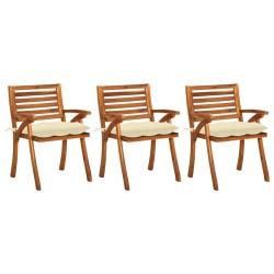 Chaises à manger de jardin avec coussins lot de 3 Acacia massif 