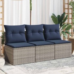 Canapé de jardin 3 places en rattan poly gris avec coussins 