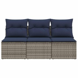 Canapé de jardin 3 places en rattan poly gris avec coussins 