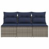 Canapé de jardin 3 places en rattan poly gris avec coussins 