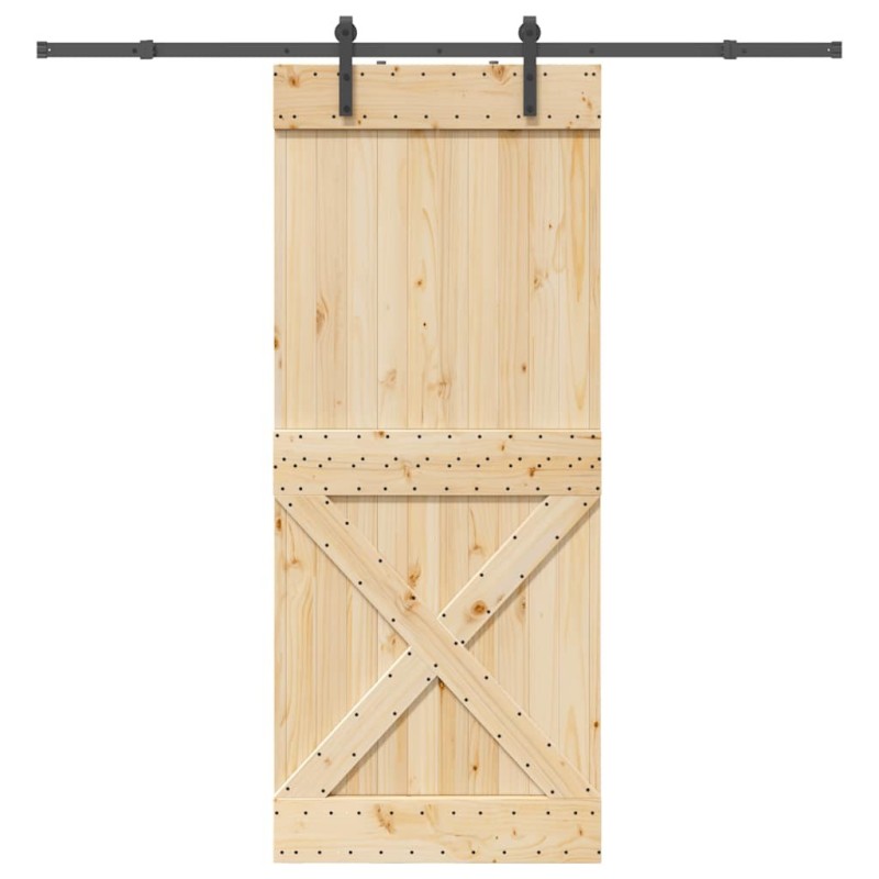 Porte coulissante et kit de quincaillerie 90x210 cm pin massif 
