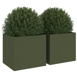 Jardinières 2 pcs vert olive 32x30x29 cm acier 