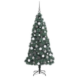 Sapin de Noël artificiel LED & Set de boules Vert 150 cm PET 