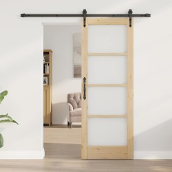 Porte coulissante avec quincaillerie 73.5x198.5 cm en bois massif de pin 