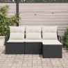 Canapé de jardin 4 pièces avec coussins noirs en rotin synthétique 